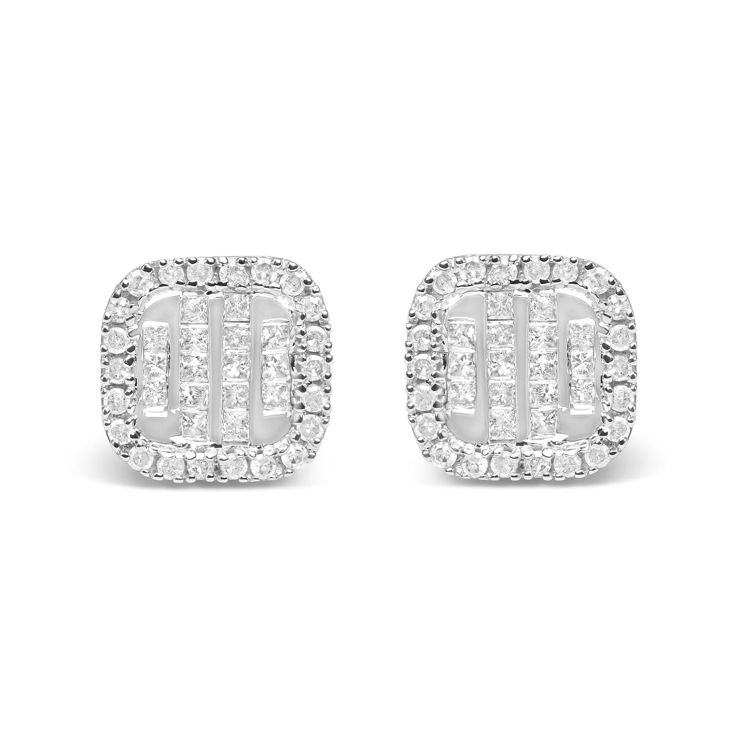 10K White Gold Invisible Set 1/2 Cttw Diamond Composite and Halo Stud Earrings (H-I Color, I1-I2 Clarity)-0