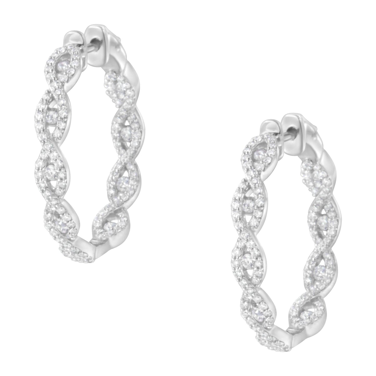 10K White Gold Diamond Hoop Earrings (1 1/2 cttw, H-I Color, I1-I2 Clarity)-2