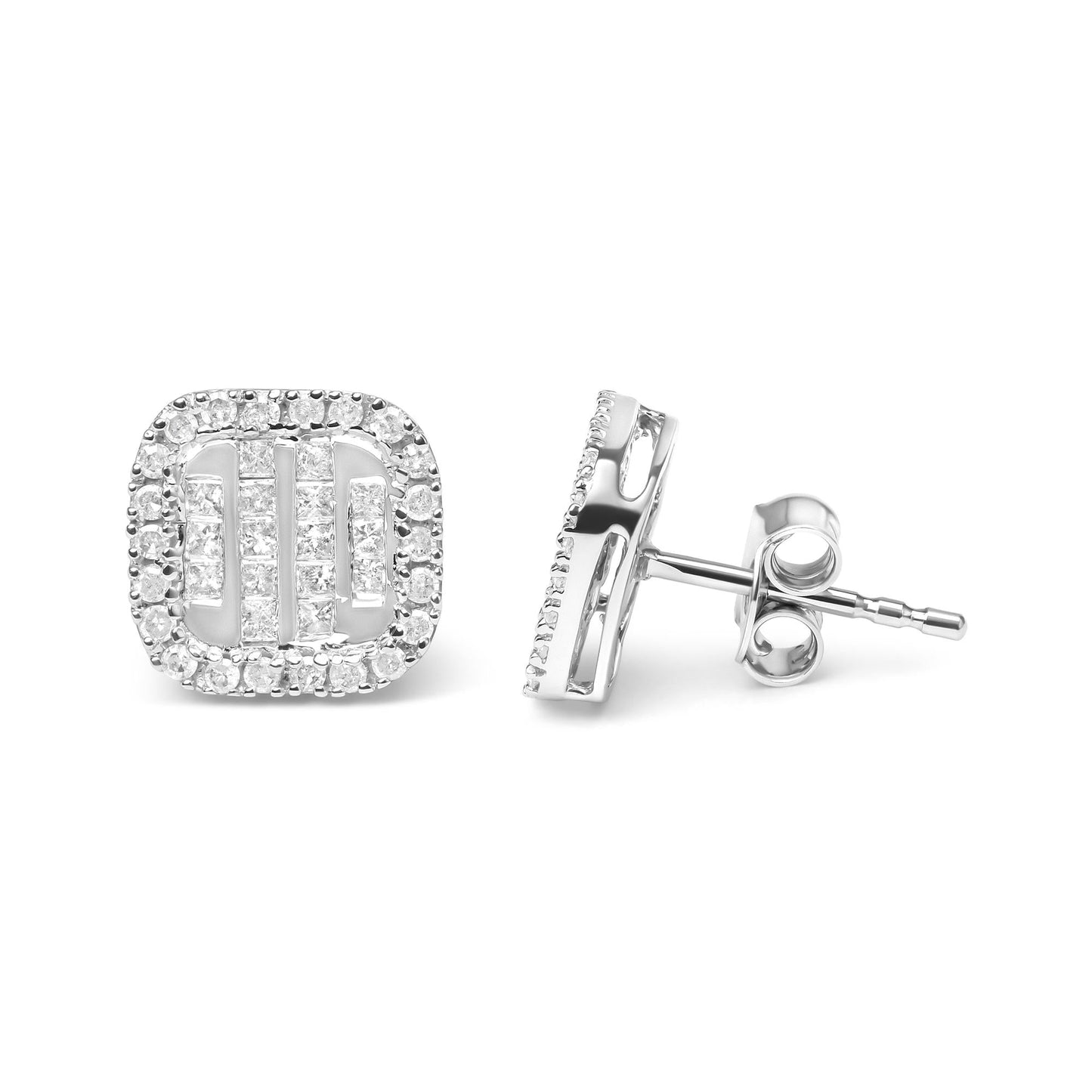 10K White Gold Invisible Set 1/2 Cttw Diamond Composite and Halo Stud Earrings (H-I Color, I1-I2 Clarity)-2
