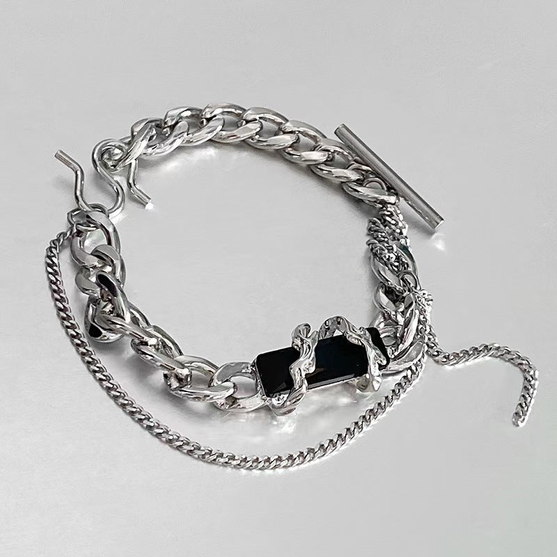 Black Zircon Double Layered Titanium Steel Bracelet
