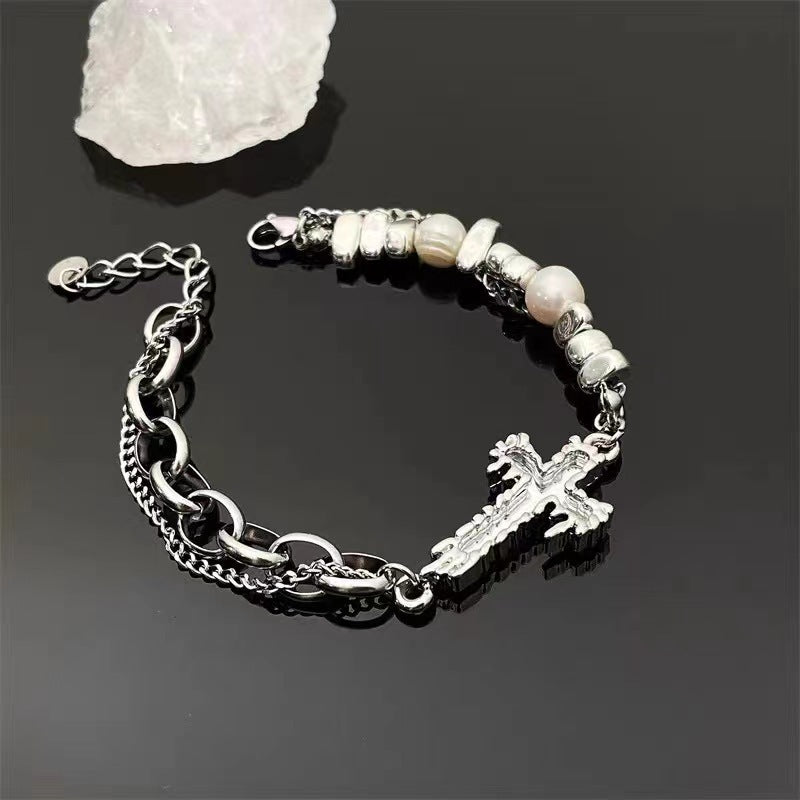 Black Zircon Double Layered Titanium Steel Bracelet