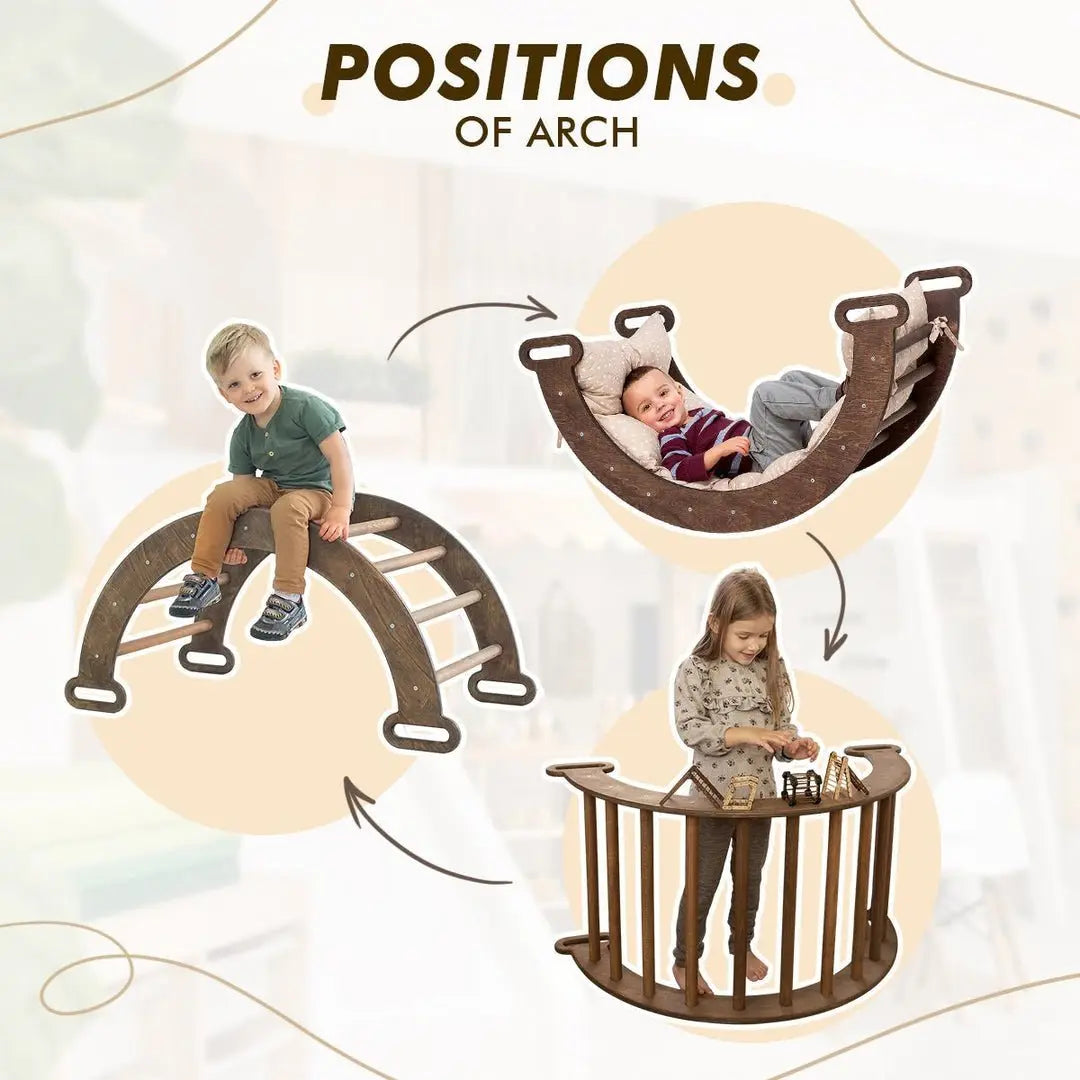 3in1 Montessori Climbing Set: Climbing Arch + Slide Board + Cushion – Chocolate-2