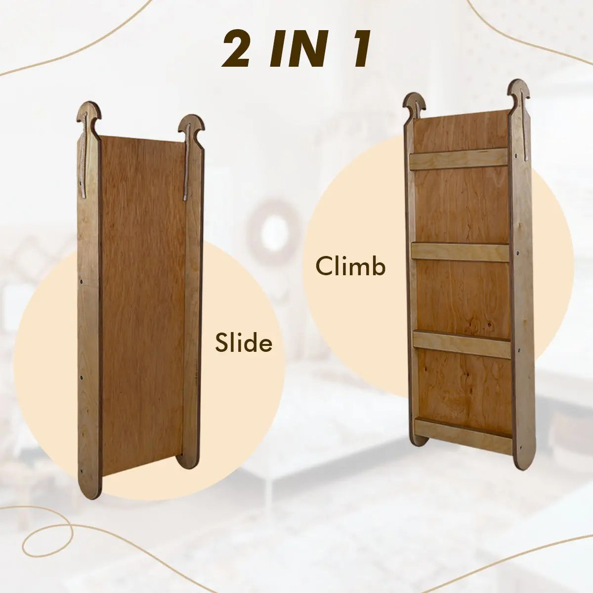 3in1 Montessori Climbing Set: Climbing Arch + Slide Board + Cushion – Chocolate-3