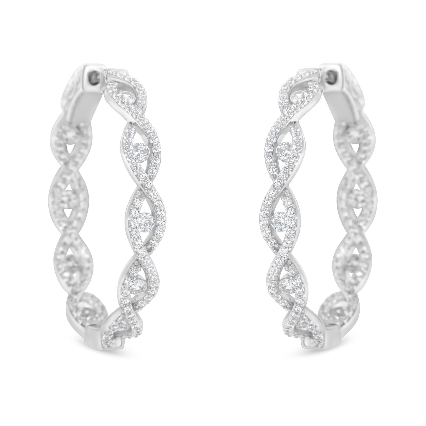 10K White Gold Diamond Hoop Earrings (1 1/2 cttw, H-I Color, I1-I2 Clarity)-3