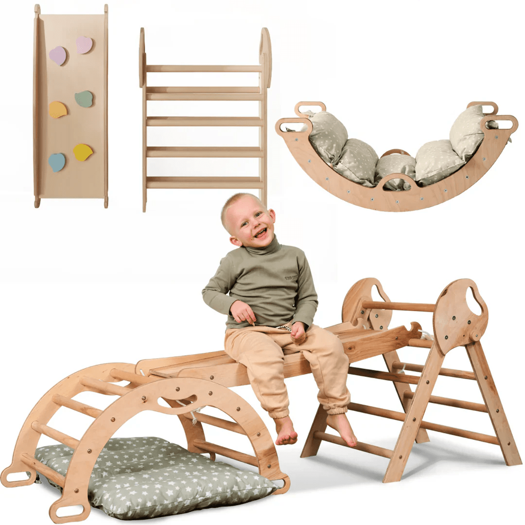 4in1 Montessori Climbing Set: Pikler Triangle, Arch, Slide Board, and Cushion for Toddlers (1–3 Years)-6