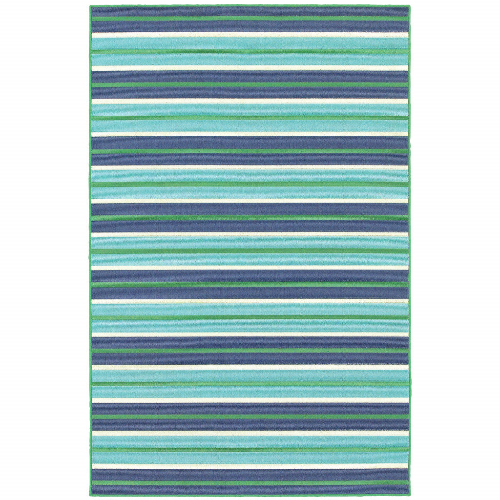 5' X 8' Blue and Green Geometric Stain Resistant Indoor Outdoor Area Rug-0