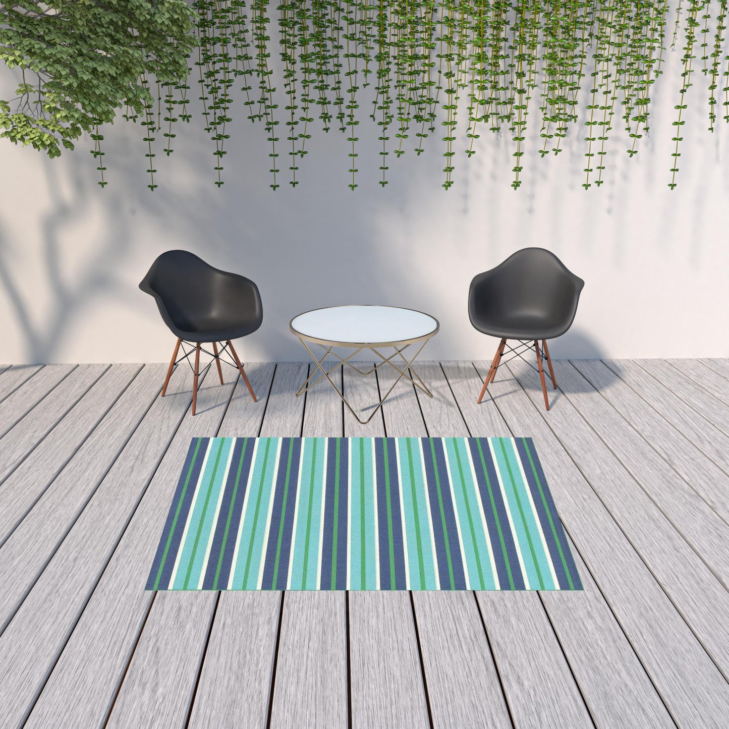 5' X 8' Blue and Green Geometric Stain Resistant Indoor Outdoor Area Rug-1