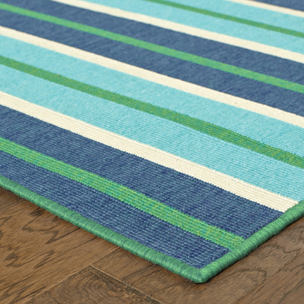 5' X 8' Blue and Green Geometric Stain Resistant Indoor Outdoor Area Rug-7