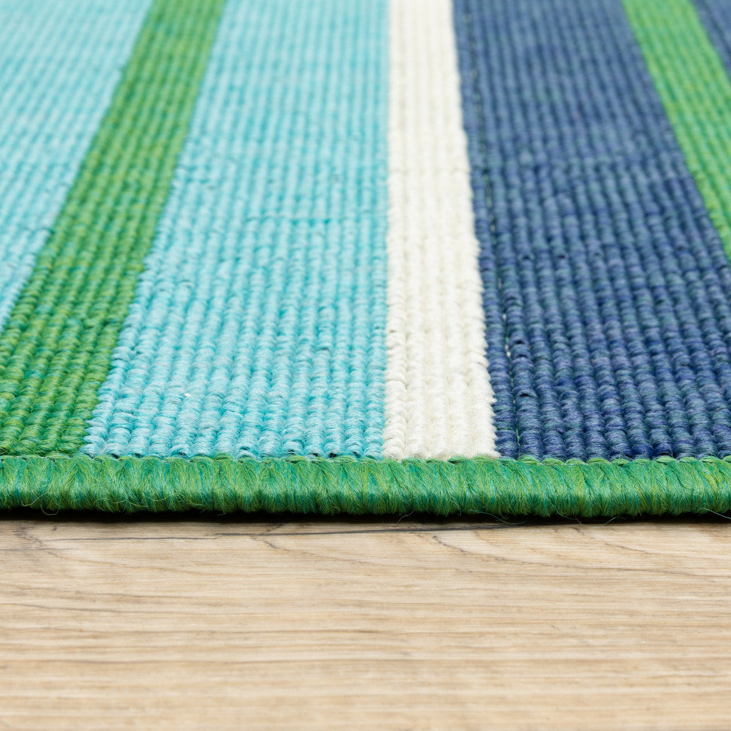 5' X 8' Blue and Green Geometric Stain Resistant Indoor Outdoor Area Rug-2