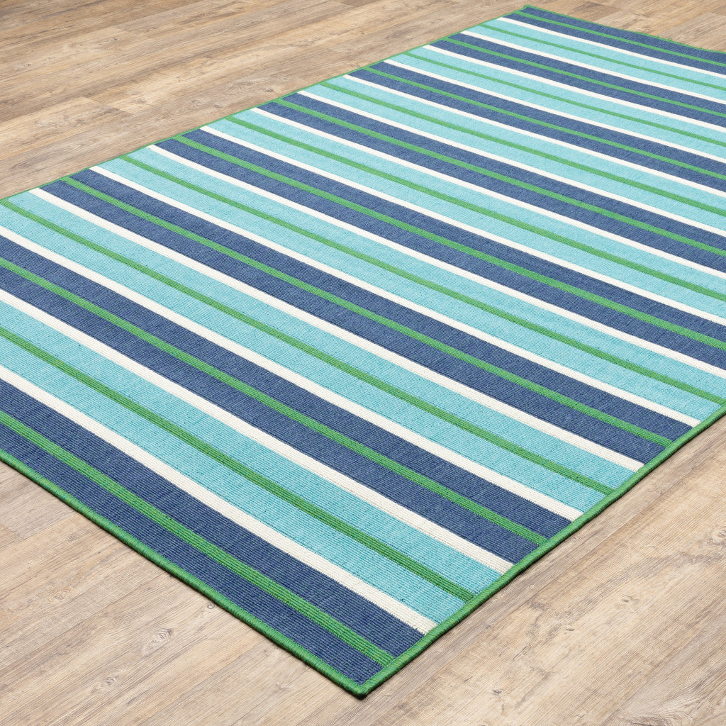 5' X 8' Blue and Green Geometric Stain Resistant Indoor Outdoor Area Rug-8