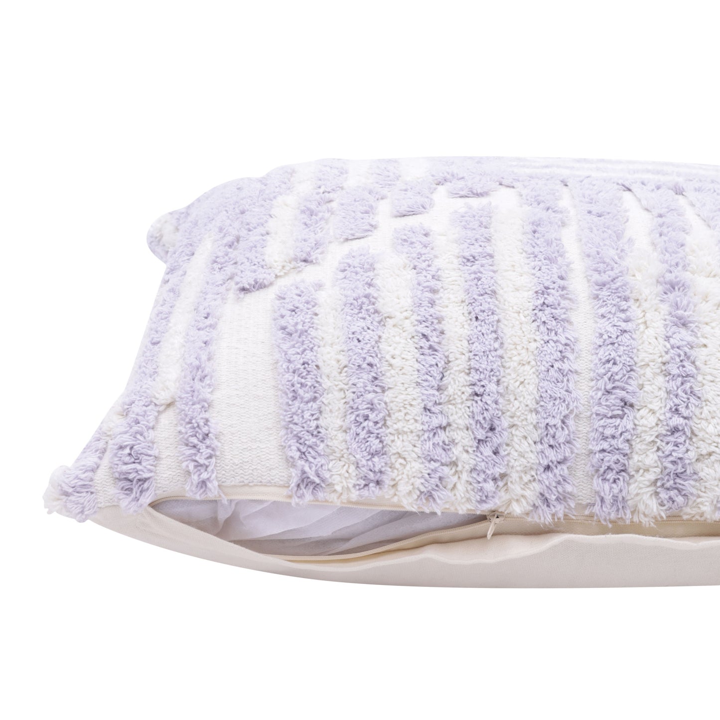 22" Purple and White Geometric Cotton Throw Pillow With Texture-3