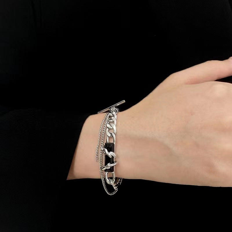 Black Zircon Double Layered Titanium Steel Bracelet