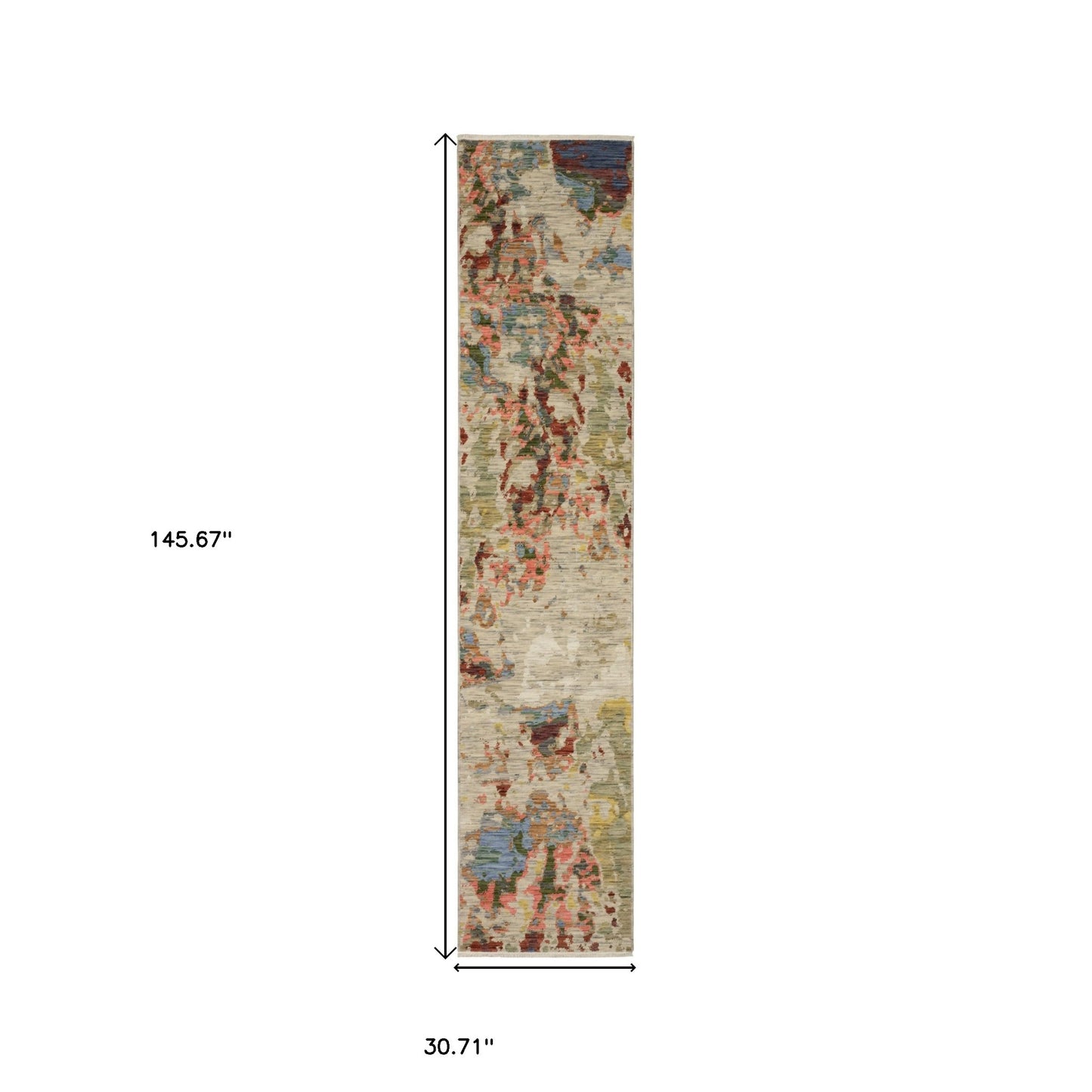 12' Beige Pink And Yellow Abstract Runner Rug With Fringe-2