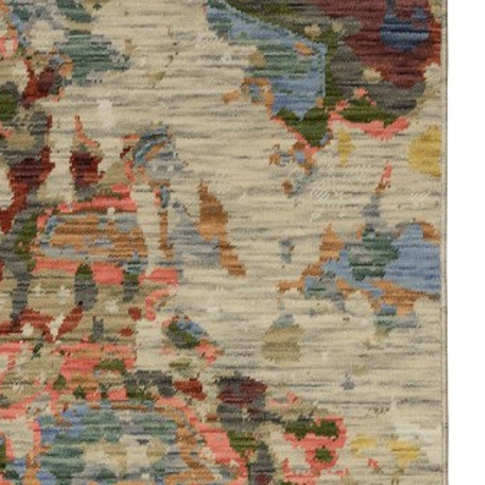 12' Beige Pink And Yellow Abstract Runner Rug With Fringe-7