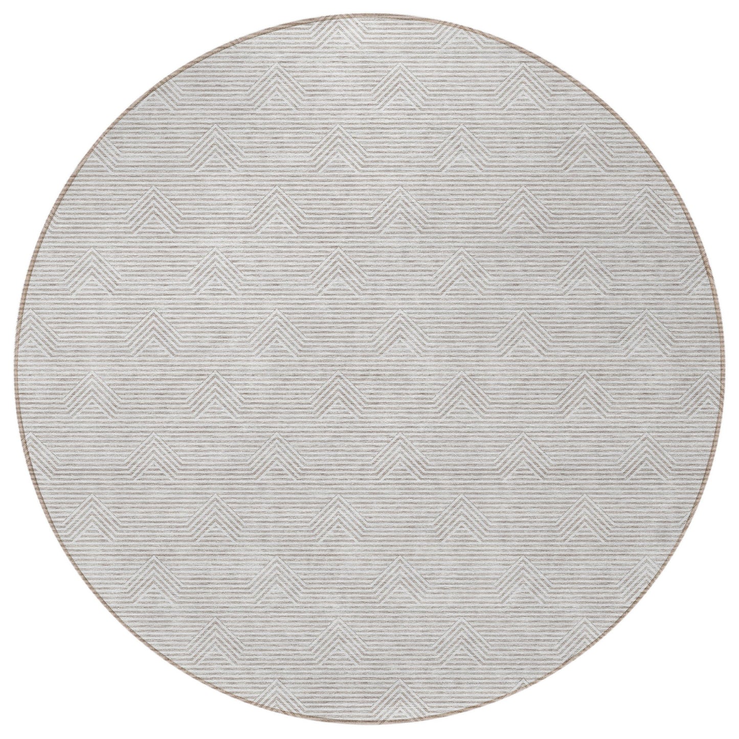 8' Taupe And Ivory Round Geometric Washable Indoor Outdoor Area Rug-3