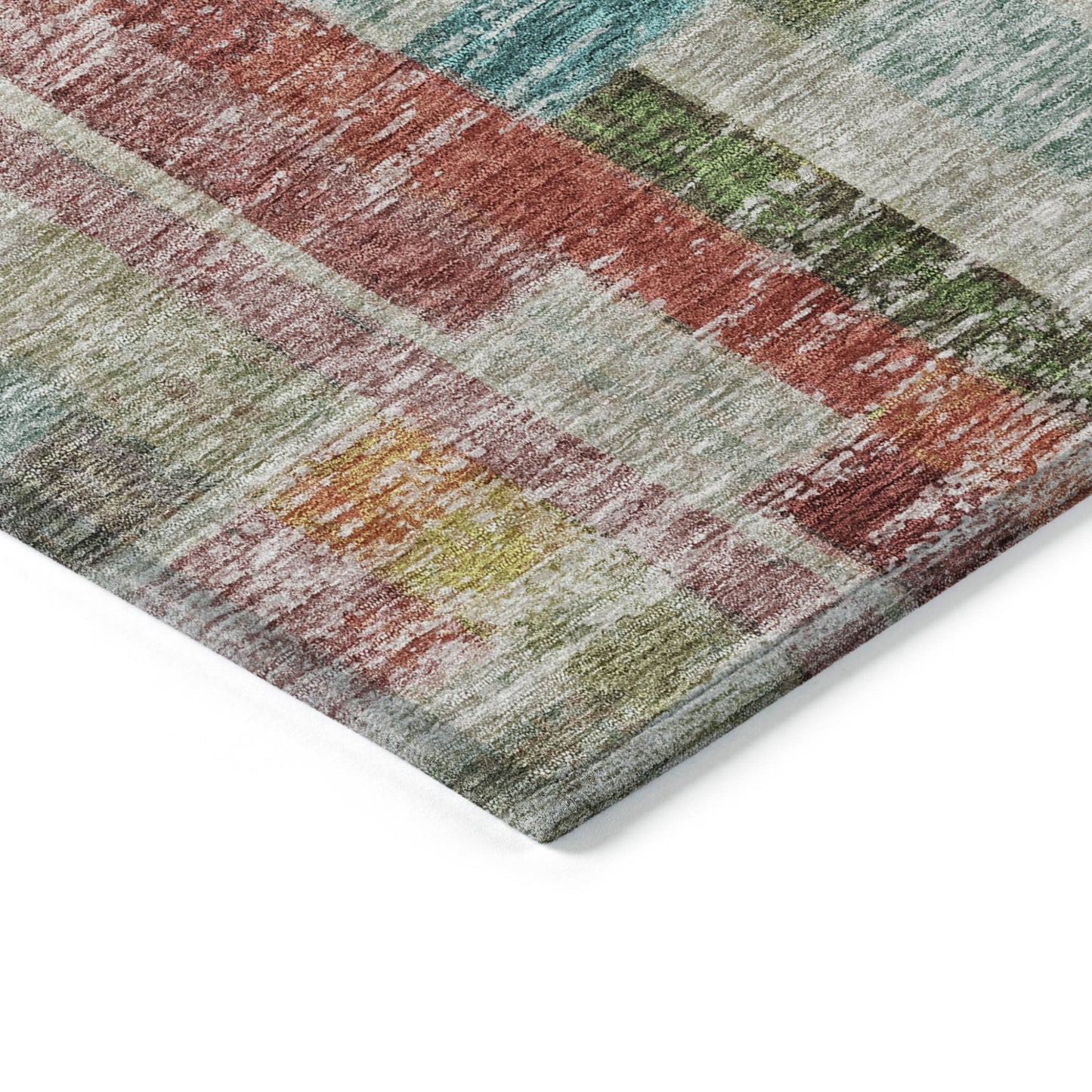 8' Terra Cotta Green And Brown Round Striped Washable Indoor Outdoor Area Rug-2