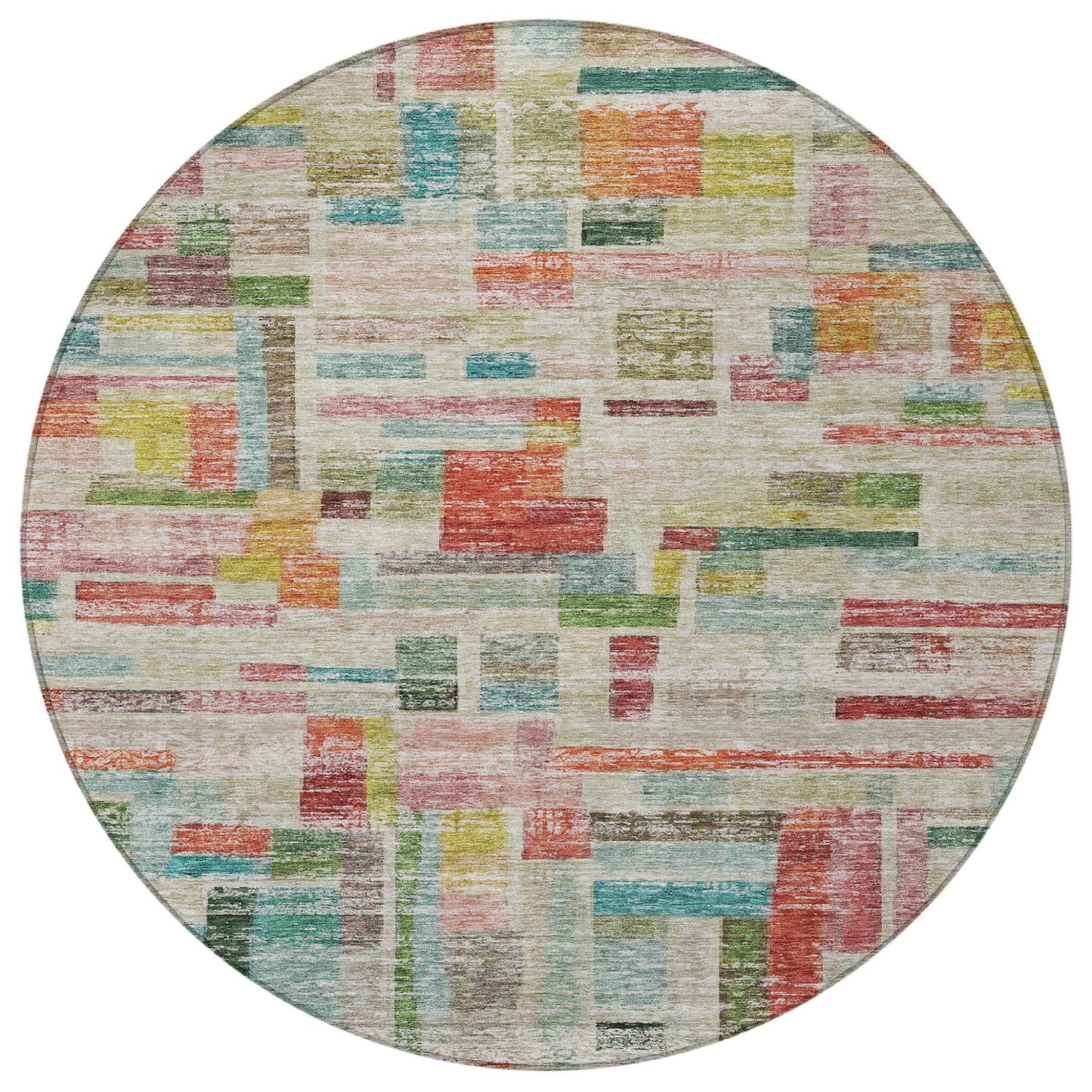 8' Terra Cotta Green And Brown Round Striped Washable Indoor Outdoor Area Rug-5