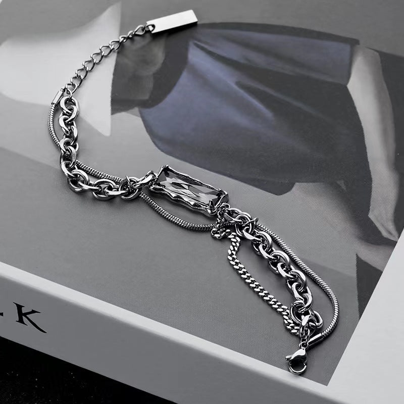 Black Zircon Double Layered Titanium Steel Bracelet