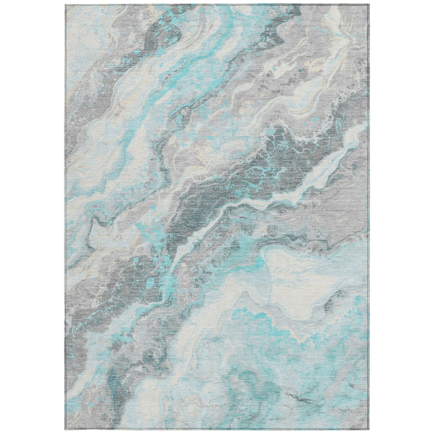 3' X 5' Teal Blue And Silver Abstract Washable Indoor Outdoor Area Rug-6