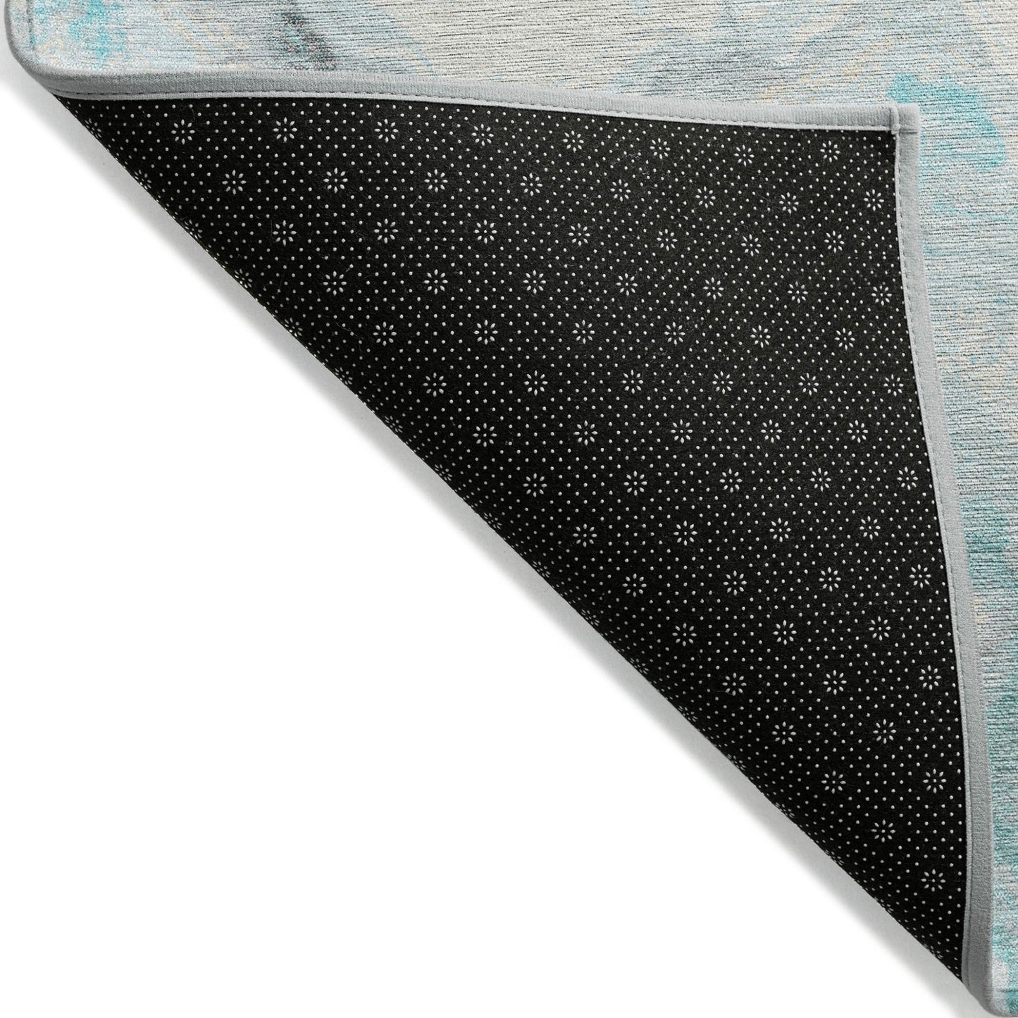 3' X 5' Teal Blue And Silver Abstract Washable Indoor Outdoor Area Rug-3