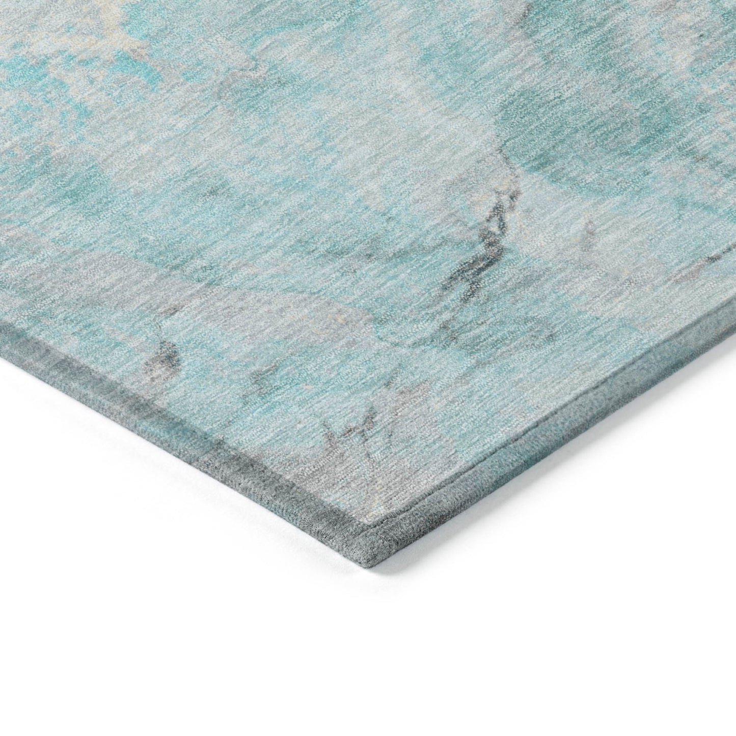 3' X 5' Teal Blue And Silver Abstract Washable Indoor Outdoor Area Rug-4