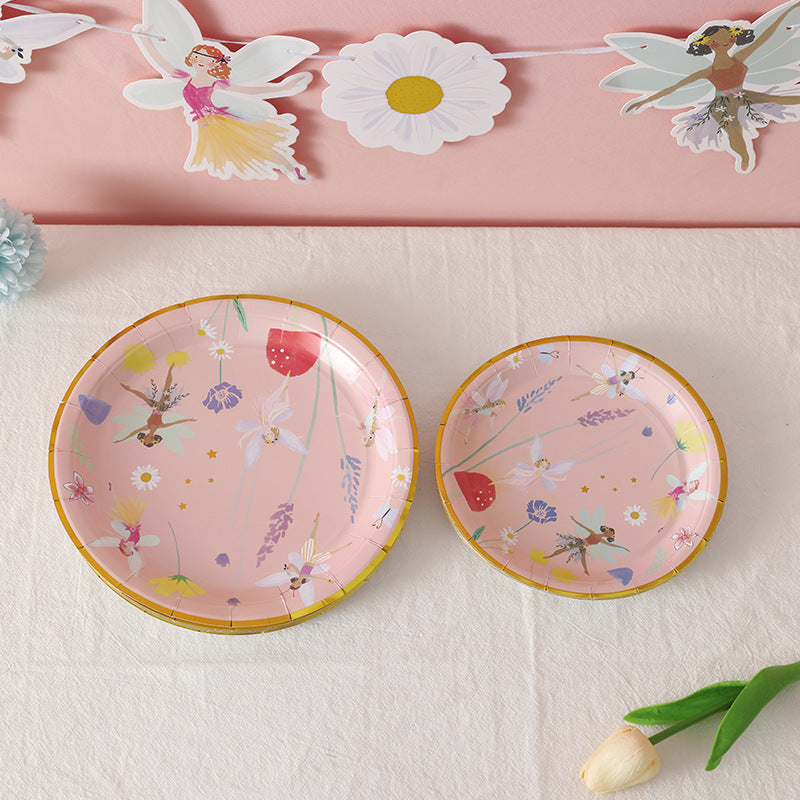 Birthday Party Disposable Tableware suit Cute Fantasy Wind Flower Fairy Disposable Paper Plate Party Decoration Supplies