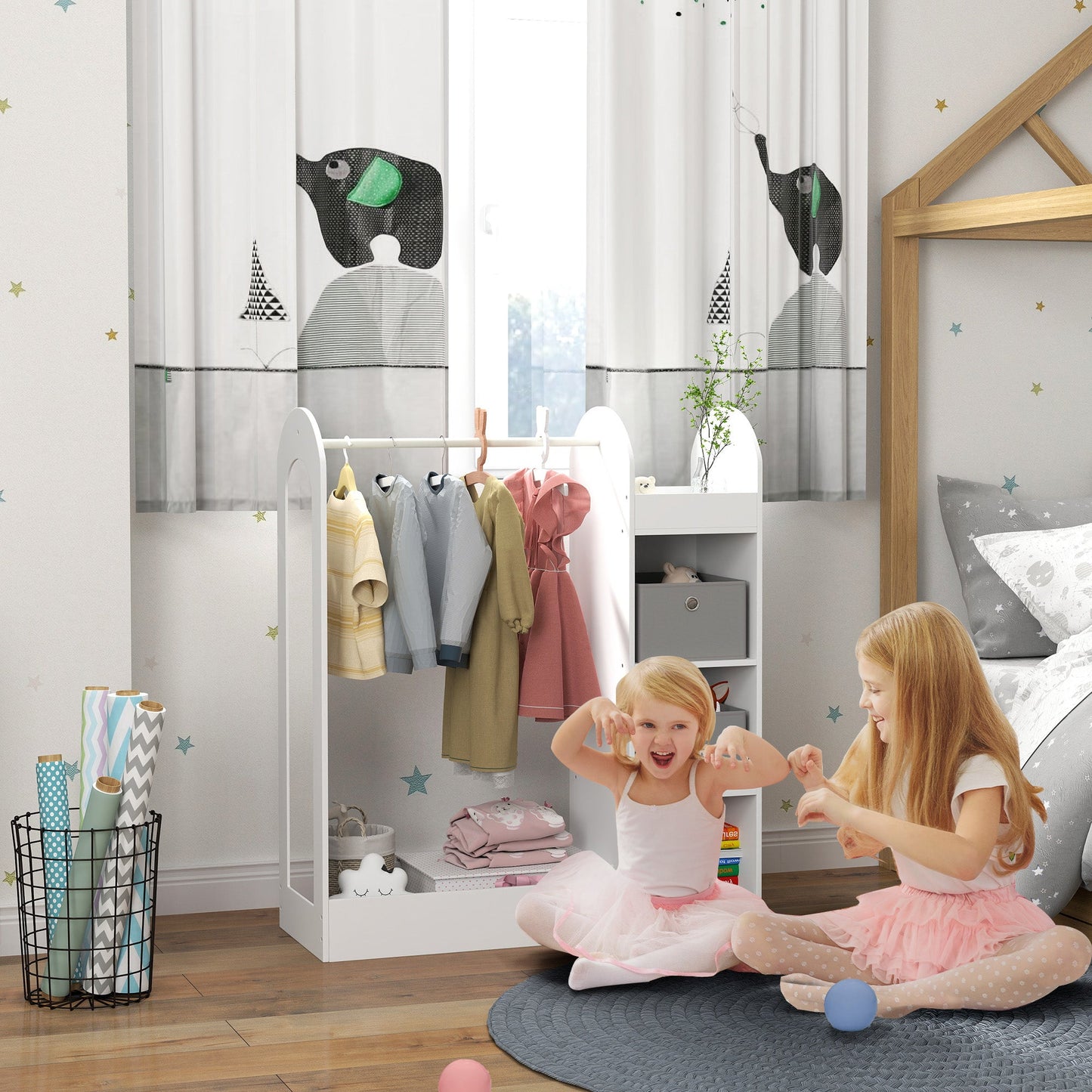 Kids Clothes Rail with Storage Shelf, Boxes, Mirror for Bedroom, Nursery, White-1