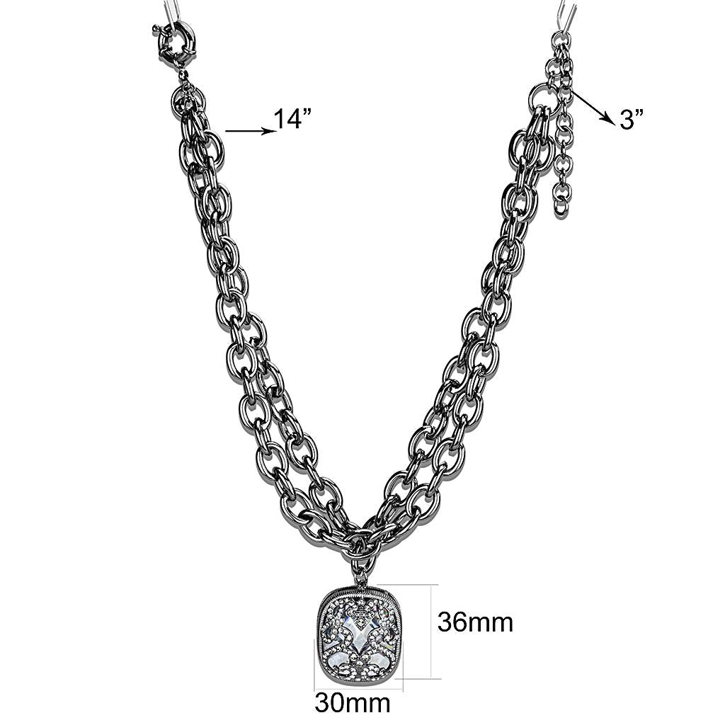 LO4207 - TIN Cobalt Black Brass Necklace with AAA Grade CZ in Clear-1