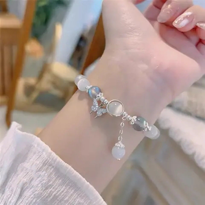 Opal Crystal Butterfly Bracelet Female Bracelet Imitation Gray Moonlight Ins Versatile Temperament Trendy Student High Quality Gift