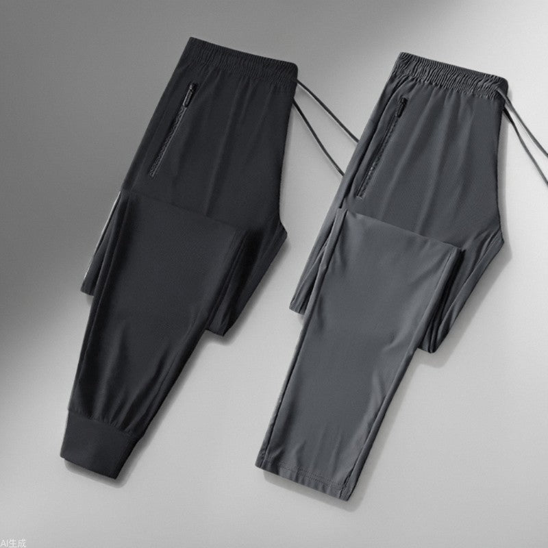 Ice Silk Pants Men's Summer Thin Men's Casual Pants Breathable Leg Loose High Elastic Quick-drying Air-conditioning Sports Pants