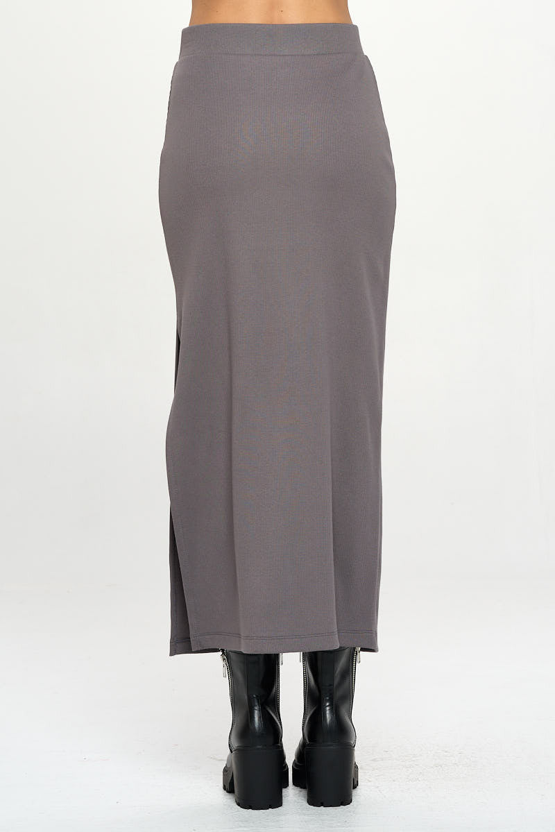 Rib Knit Midi Skirt with Slit-3