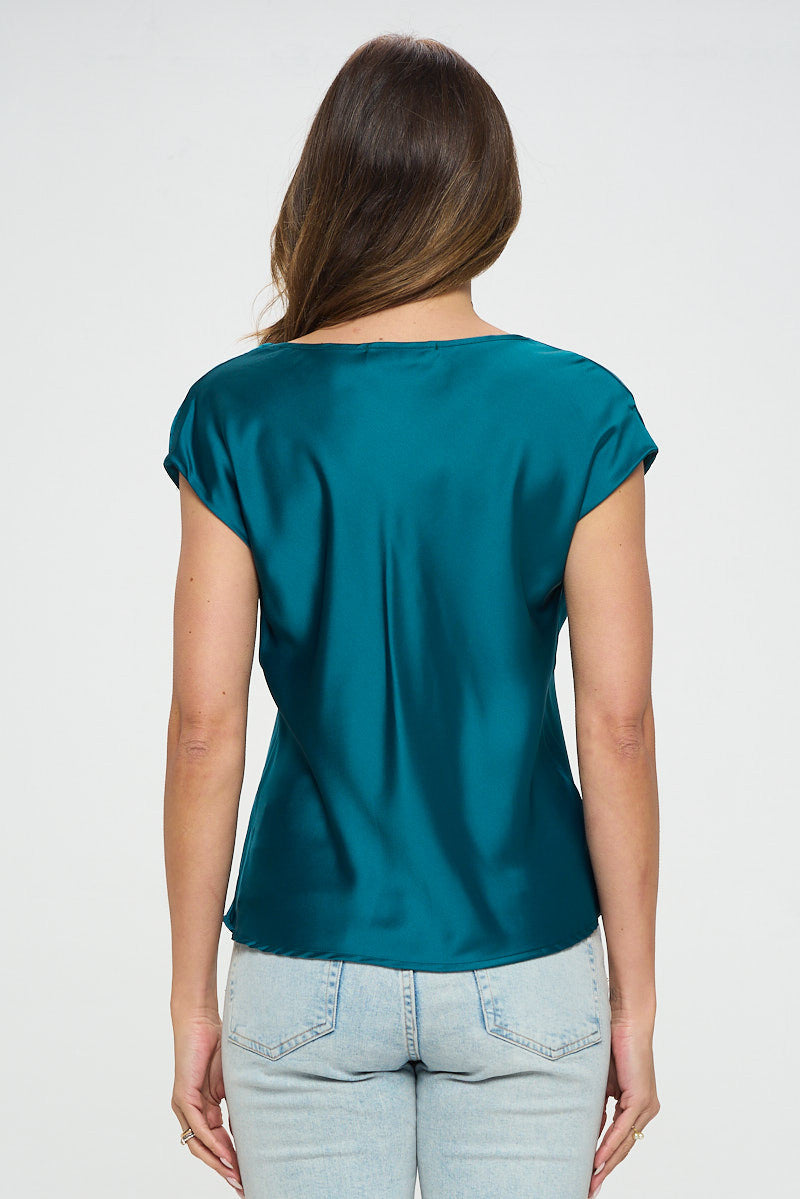Solid Satin Top with Cowl Neck-2
