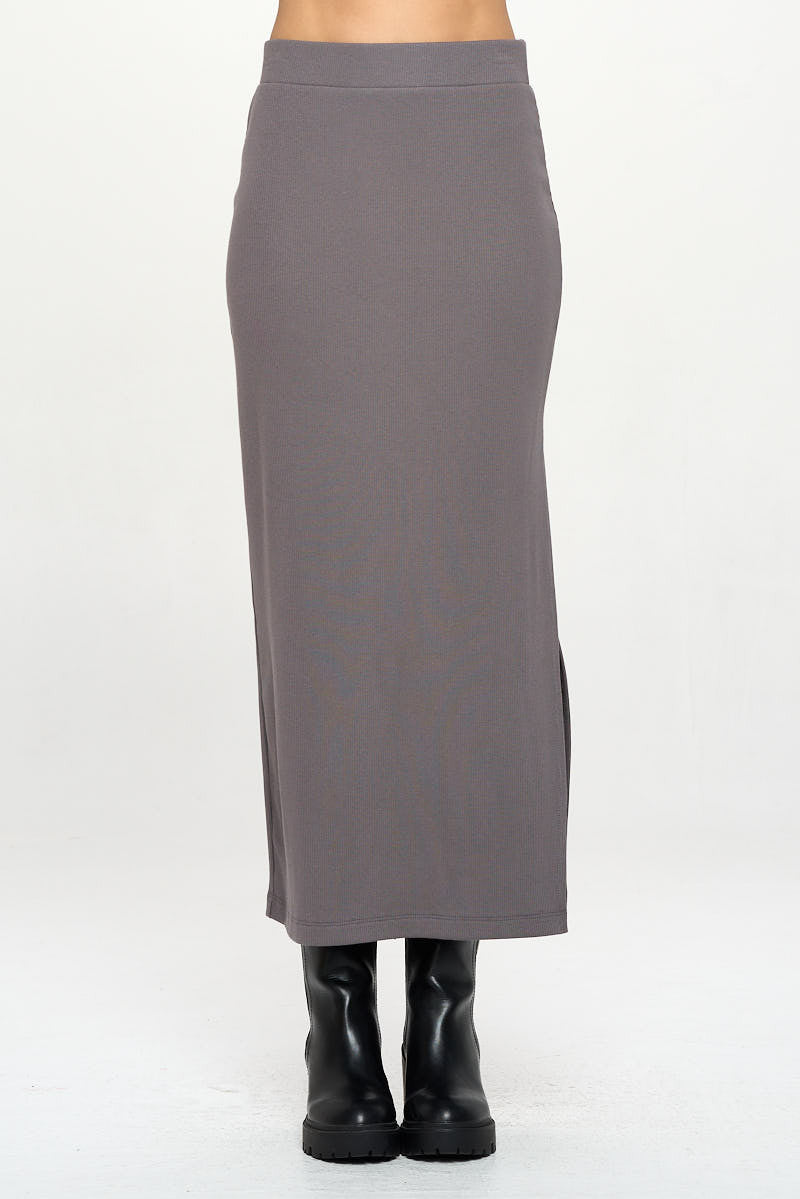 Rib Knit Midi Skirt with Slit-0