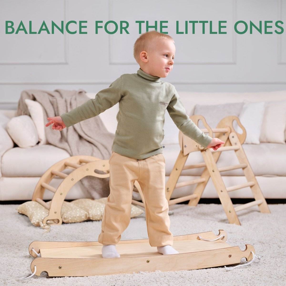 4in1 Montessori Climbing Set: Pikler Triangle, Arch, Slide Board, and Cushion for Toddlers (1–3 Years)-4