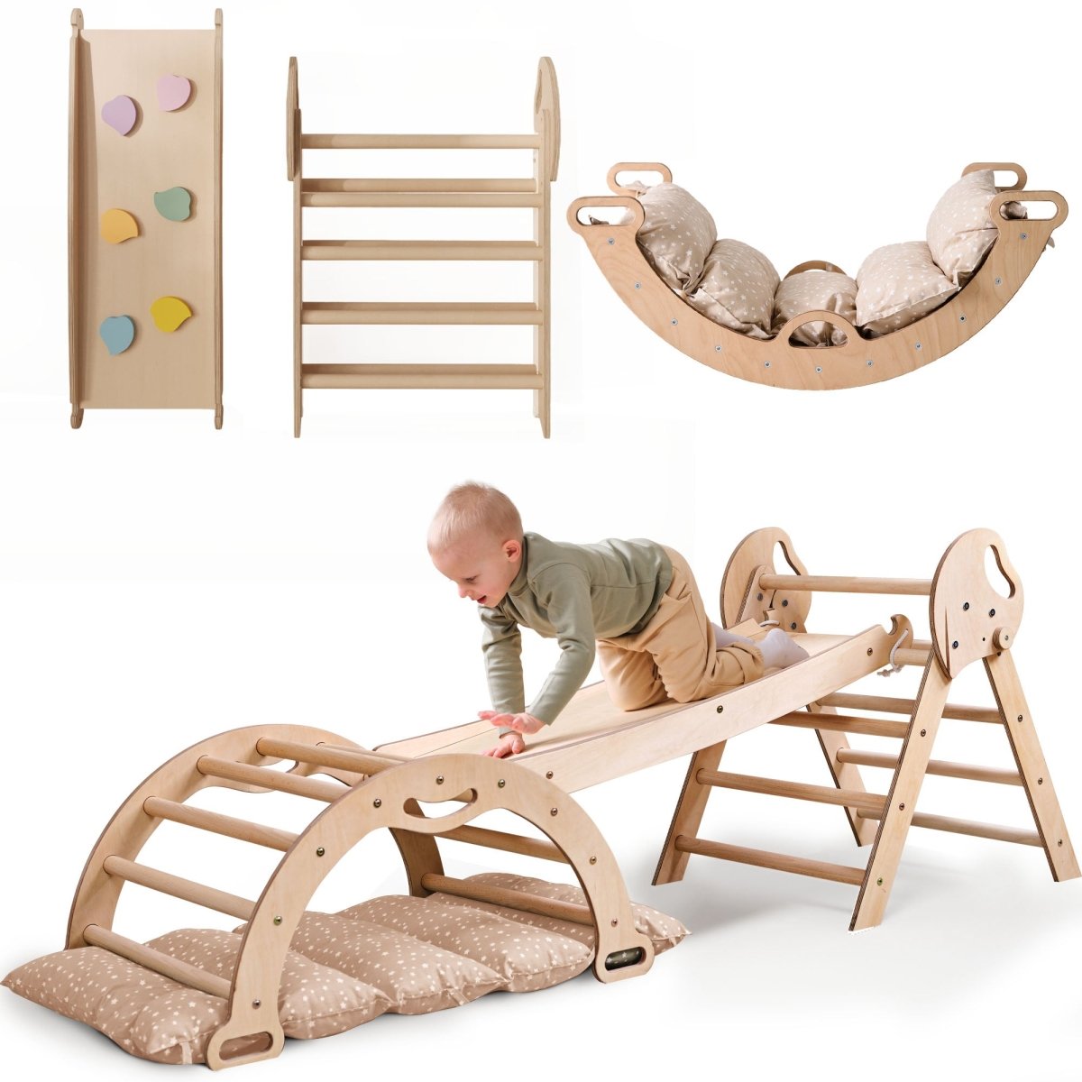 4in1 Montessori Climbing Set: Pikler Triangle, Arch, Slide Board, and Cushion for Toddlers (1–3 Years)-5