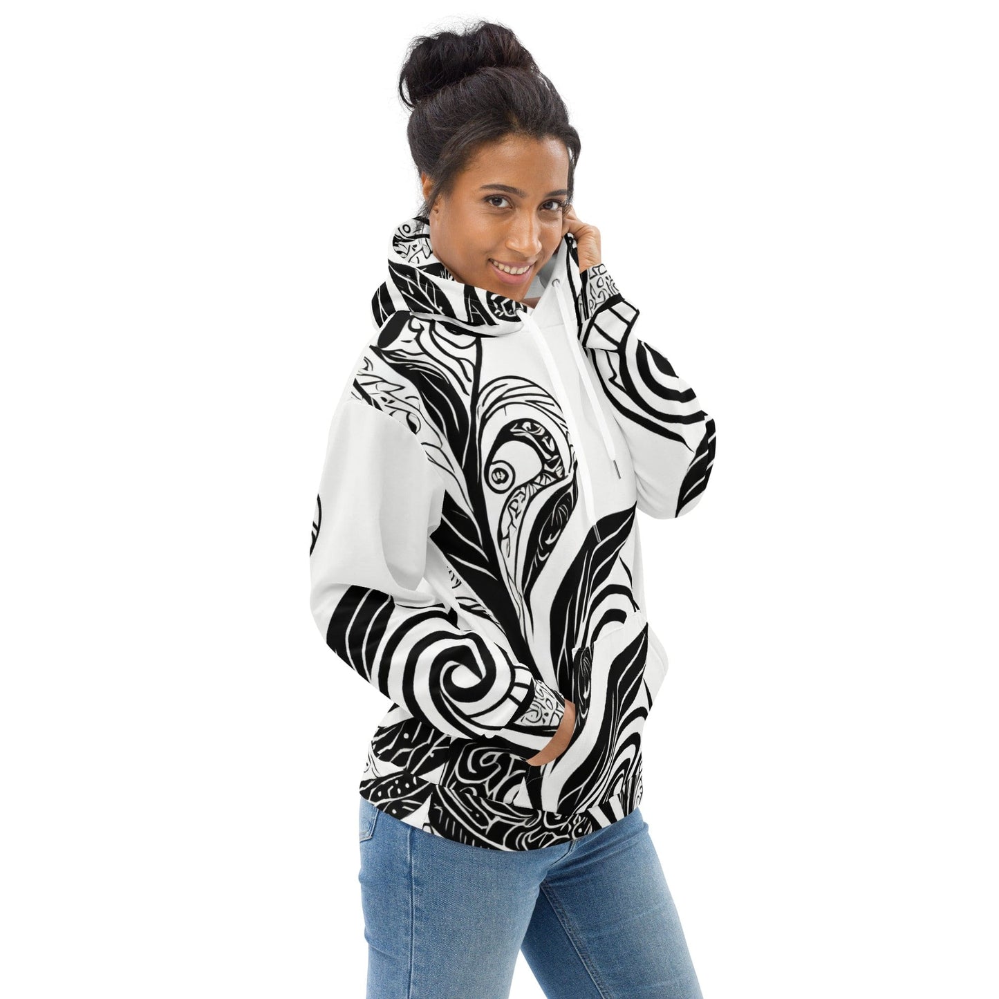 Womens Graphic Hoodie Black Floral Lines-1