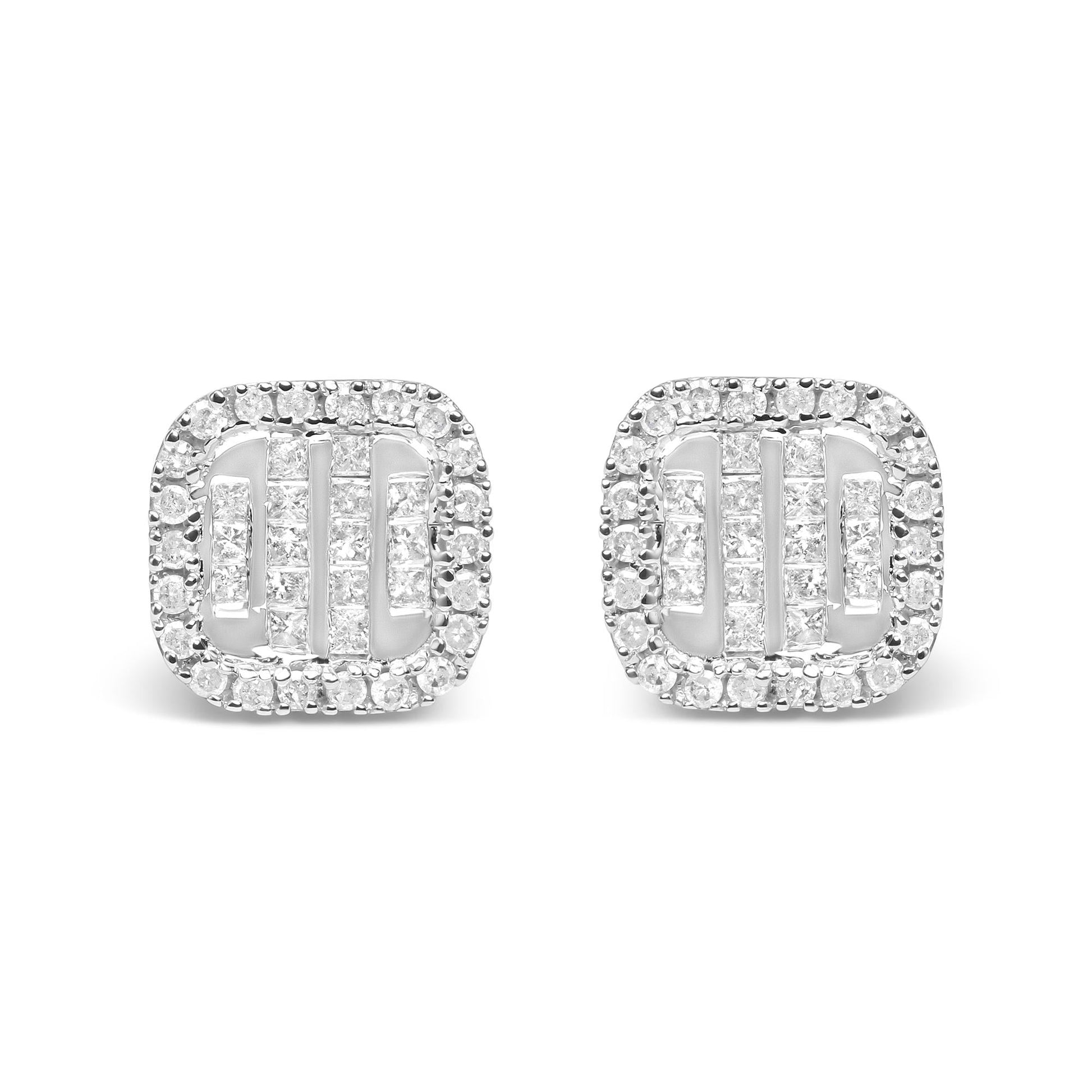 10K White Gold Invisible Set 1/2 Cttw Diamond Composite and Halo Stud Earrings (H-I Color, I1-I2 Clarity)-0
