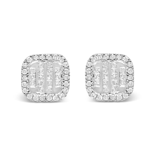10K White Gold Invisible Set 1/2 Cttw Diamond Composite and Halo Stud Earrings (H-I Color, I1-I2 Clarity)-0