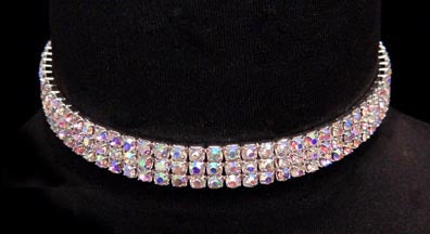#13332ABS - 3 Row Stretch Rhinestone Necklace - (Iridescent Stones) AB Silver-1