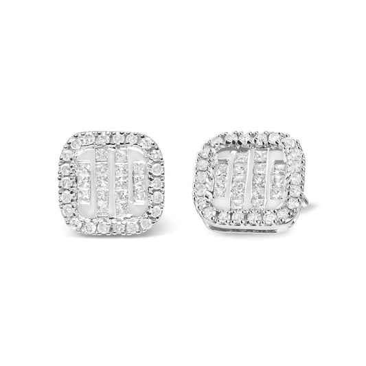 10K White Gold Invisible Set 1/2 Cttw Diamond Composite and Halo Stud Earrings (H-I Color, I1-I2 Clarity)-1