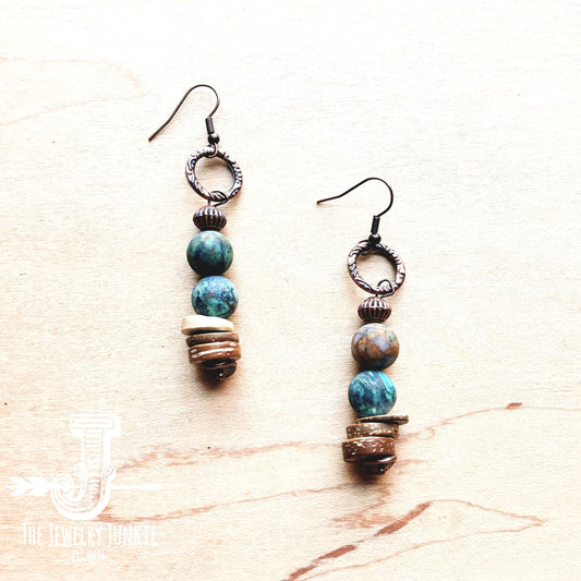 Frosted African Turquoise and Wood Earrings (220d)-0