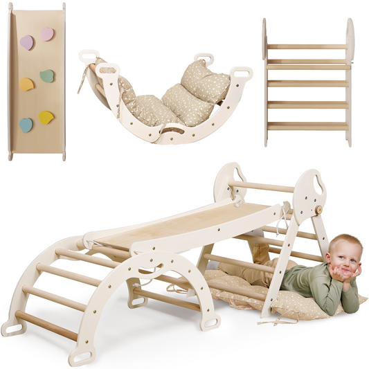 4in1 Montessori Climbing Set: Pikler Triangle, Arch, Slide Board, and Cushion for Toddlers (1–3 Years)-0