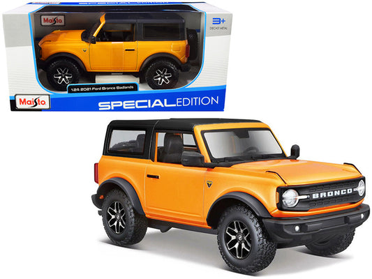 2021 Ford Bronco Badlands Orange Metallic with Black Top "Special Edition" 1/24 Diecast Model Car by Maisto-0