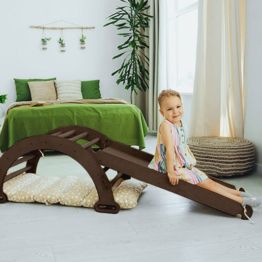 3in1 Montessori Climbing Set: Climbing Arch + Slide Board + Cushion – Chocolate-0
