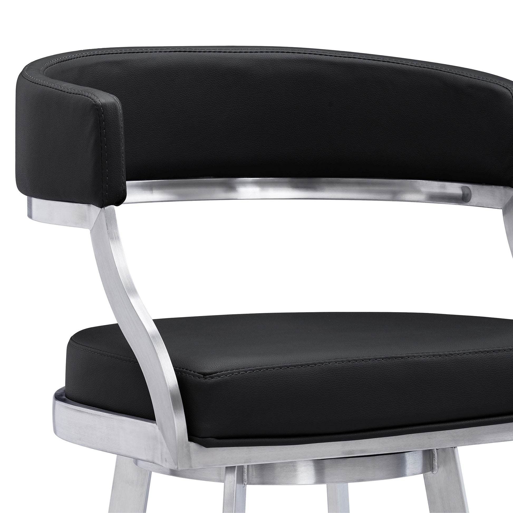 30" Black And Silver Faux Leather And Iron Swivel Low Back Bar Height Bar Chair-4