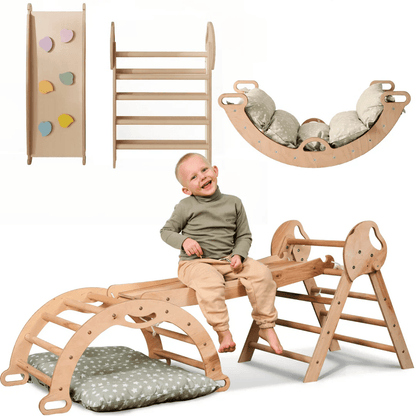 4in1 Montessori Climbing Set: Pikler Triangle, Arch, Slide Board, and Cushion for Toddlers (1–3 Years)-6