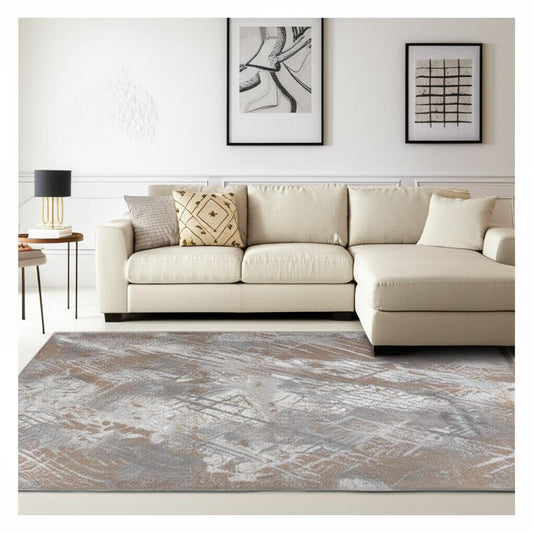 7' X 10' Brown Abstract Area Rug-0