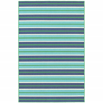 5' X 8' Blue and Green Geometric Stain Resistant Indoor Outdoor Area Rug-0
