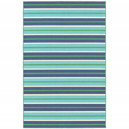 5' X 8' Blue and Green Geometric Stain Resistant Indoor Outdoor Area Rug-0