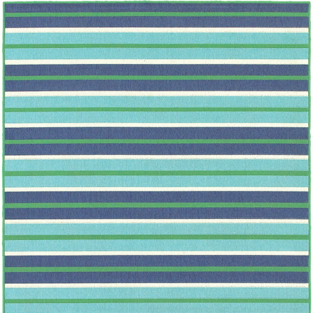 5' X 8' Blue and Green Geometric Stain Resistant Indoor Outdoor Area Rug-6